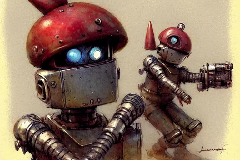 Image similar to adventurer ( ( ( ( ( five 1 9 5 0 s retro future robot android knomes. muted colors. ) ) ) ) ) by jean baptiste monge!!!!!!!!!!!!!!!!!!!!!!!!! chrome red