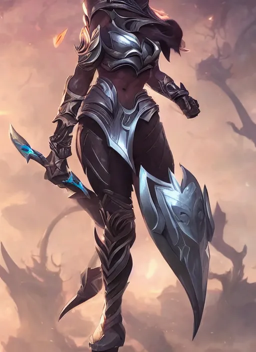 Prompt: beautiful new female character for league of legends, character concept art, action pose, illustration, full body armor, steel plating, huge weapon, super powers, athletic, symmetry, intricate design, shiny, highly detailed, 4 k, dramatic lighting, art by artgerm and greg rutkowski