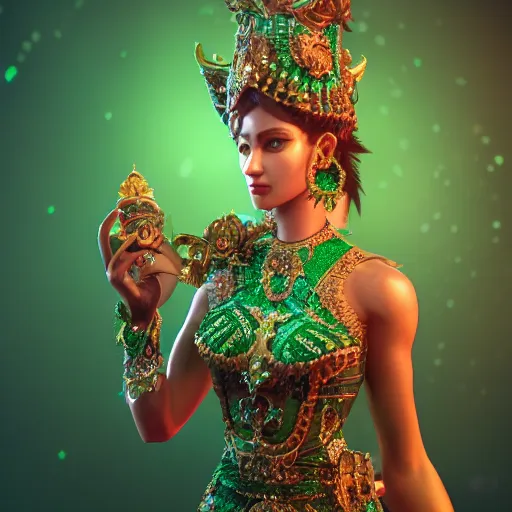 Prompt: portrait of wonderful princess of emerald with fair skin, glowing, ornate and intricate, jaw dropping, dynamic lighting, intricate and detailed, 4 k octane render