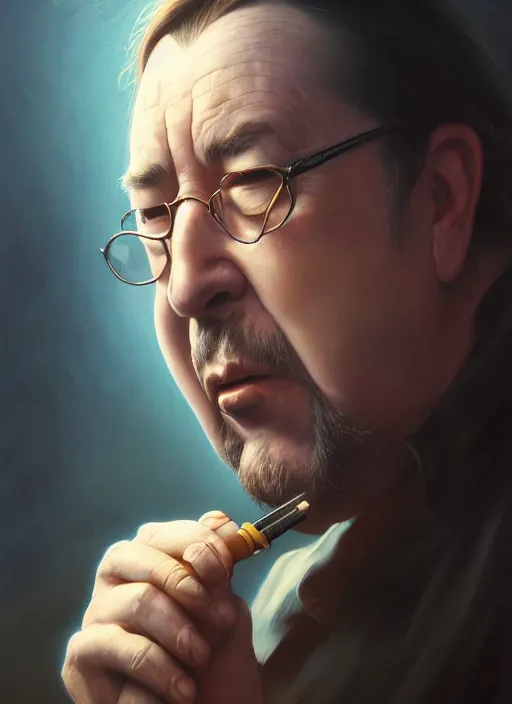 Image similar to bill hicks smoking, by jesper ejsing, justin gerard, tomasz alen kopera, cgsociety and fenghua zhong, highly detailed, rim light, cinematic lighting, illustration, art, octane render, very coherent, cinematic, hyper realism, high detail, octane render, 8 k