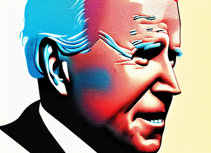 Image similar to Portrait of Joe Biden, colorful,modern art deco, risograph,Mads Berg, Karolis Strautniekas, stippled light, editorial illustration, detailed, matte print