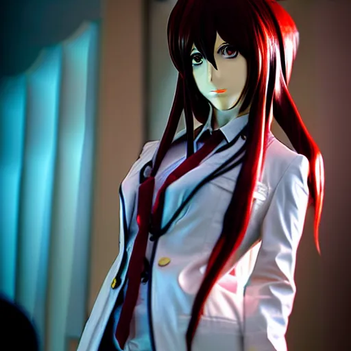 Prompt: cosplay on hot makise kurisu from steins ; gate, ultra - hd, hcl, 1 2 - bit, ar, volumetric lighting, screen space global illumination, opaque, optics, lumen reflections, vfx, insanely detailed and intricate, hyper maximalist, elegant, ornate, hyper realistic, super detailed, full body