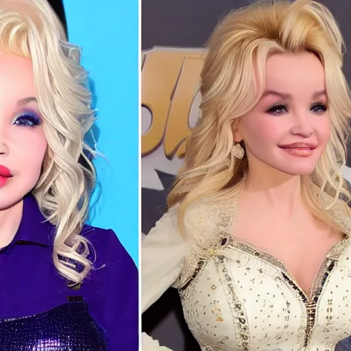 Image similar to genetic mix of dolly parton and dove cameron