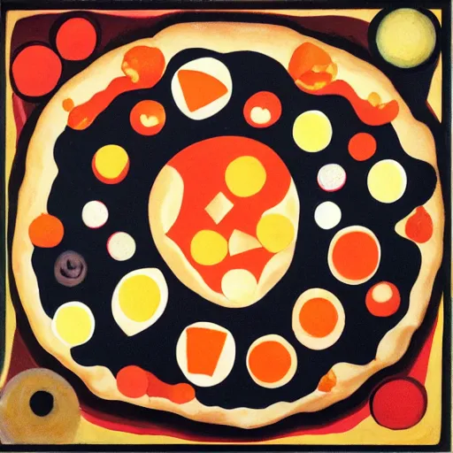 Image similar to Pizza party, painted by Kandinski