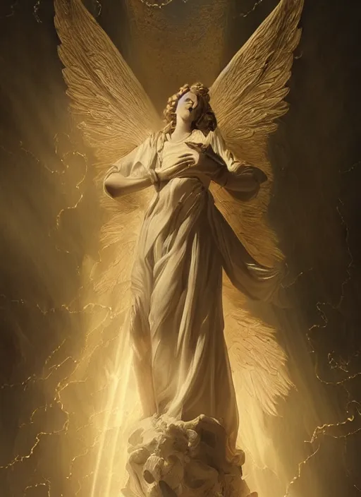 Image similar to angel landed under the gates of heaven, rococo style, magic, holy light, tyndall effect, high definition, lots of details, by wlop