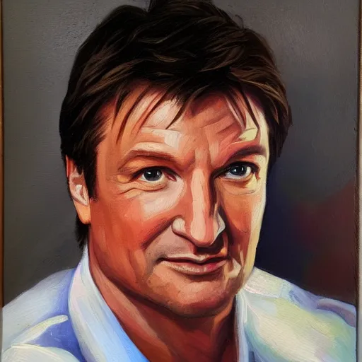 Prompt: A portrait of Nathan Fillion , oil painting
