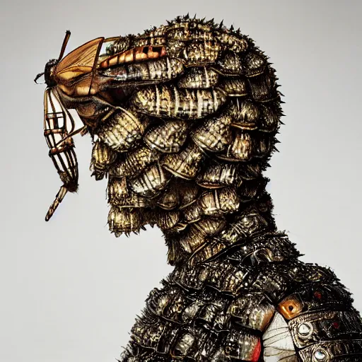 Image similar to a portrait of a beautiful young male wearing an alexander mcqueen armor made of insects , photographed by andrew thomas huang, artistic