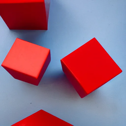 Image similar to red cube high top up, blue cube low under down