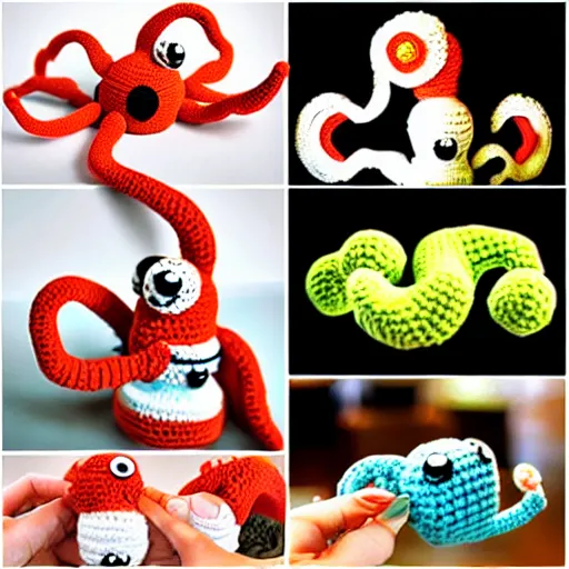 Image similar to a crochet octopus that is eating sushi, crochet octopus eating sushi, photo realistic, indoor lighting