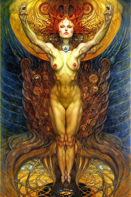 Image similar to Divine Chaos Engine by Karol Bak, Jean Delville, William Blake, Gustav Klimt, and Vincent Van Gogh, symbolist, visionary