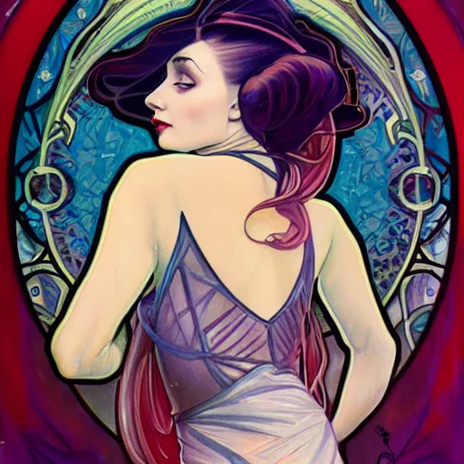 Image similar to a streamline moderne portrait in the style of anna dittmann and donato giancola and alphonse mucha.