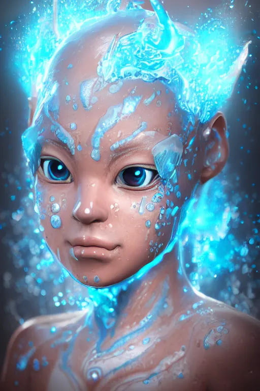 Image similar to Beautiful water elemental monk girl, highly detailed, particles light, extreme detail, trending on artstation