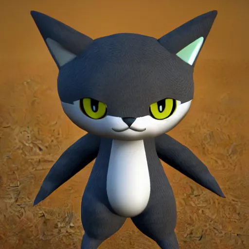 Prompt: 3 d render of a cute dark gray tabby cat based pokemon