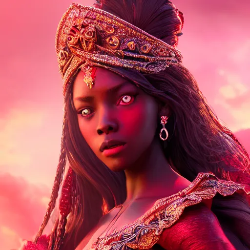 Image similar to portrait of wonderful princess of ruby with dark skin, ornate 8 k gorgeous intricate detailed, accent lighting, dramatic light, octane render