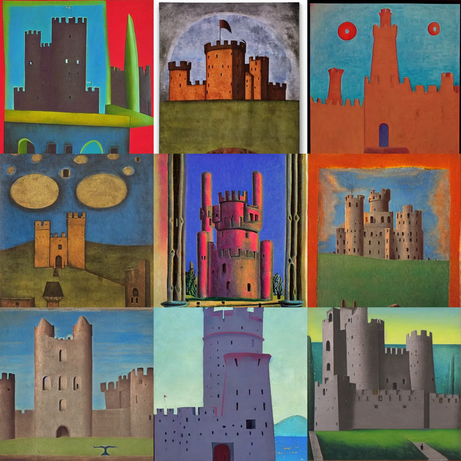 Prompt: medieval castle, by rufino tamayo