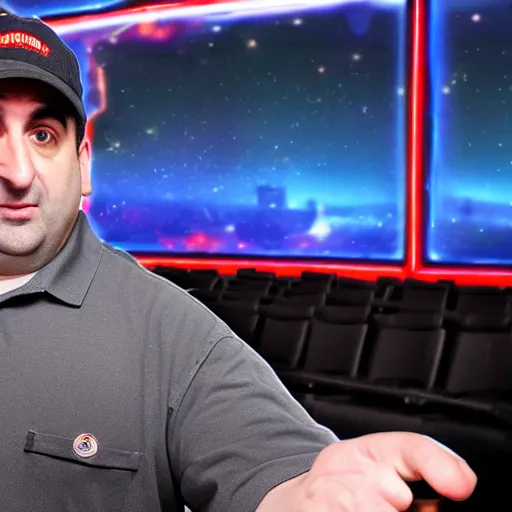 Image similar to mike stoklasa working at a movie theatre 4k high quality