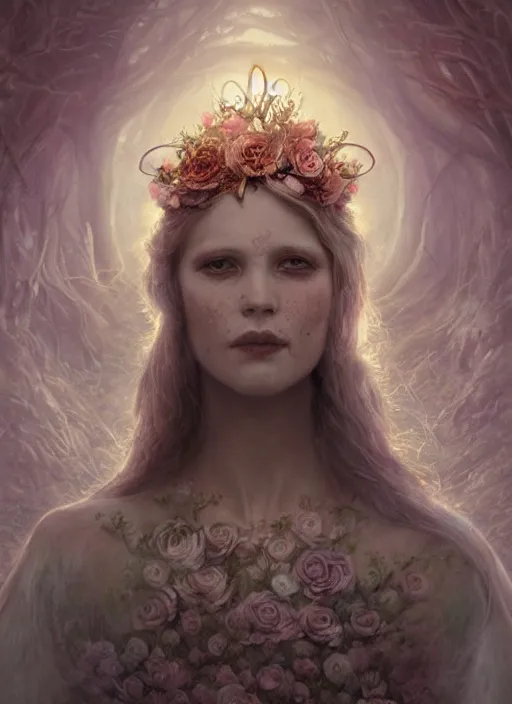 Prompt: a gorgeous flower princess portrait by Seb McKinnon and WLOP, artgerm , 4k render, ultra realistic, mystical, ominous, cgsociety