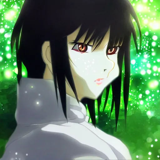 Prompt: focus face portrait of beautiful darkness 3 d anime gir as knight dark forest background snowing bokeh inspired by masami kurumada digital painting