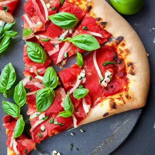 Image similar to pizza made from watermelon with seeds