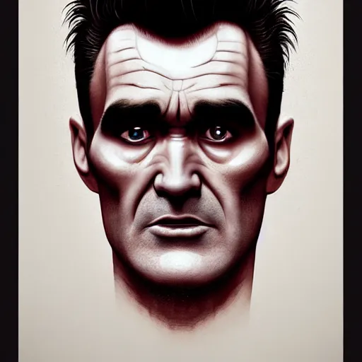 Image similar to portrait of a handsome morrissey as a zombie with cuts and with a large quiff and thick eyebrows, 7 days to die zombie, fine art, award winning, intricate, elegant, sharp focus, cinematic lighting, digital painting, 8 k concept art, art by z. w. gu, art by brom, art by michael hussar, 8 k