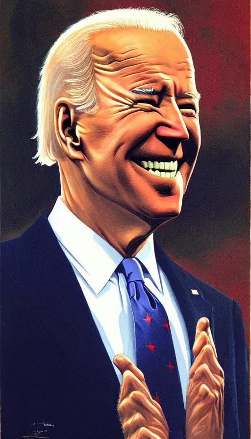 Prompt: joe biden triumphant. portrait by jean giraud and anton otto fischer