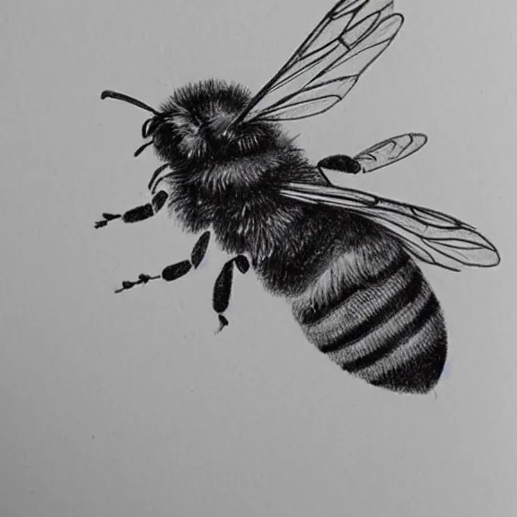 Image similar to a pencil drawing of a bee flying over a flower. by pen tacular