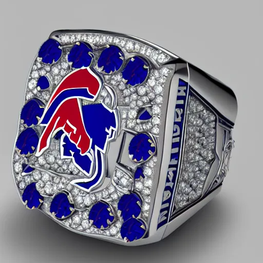 Image similar to Buffalo Bills championship ring, diamonds, sapphires, smooth lighthing, ultradetailed, 4k, trending on artstation, devianart and cgsociety, concept art