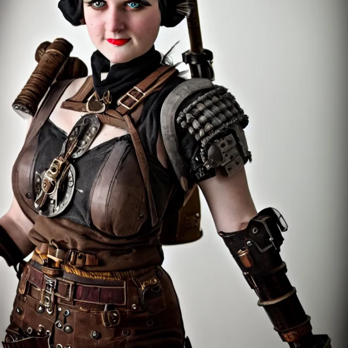 Image similar to full length photograph of a real - life very beautiful dieselpunk warrior. extremely detailed. dslr. 8 5 mm.