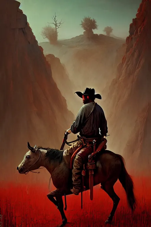 Image similar to hieronymus bosch, greg rutkowski, anna podedworna, painting of red dead redemption