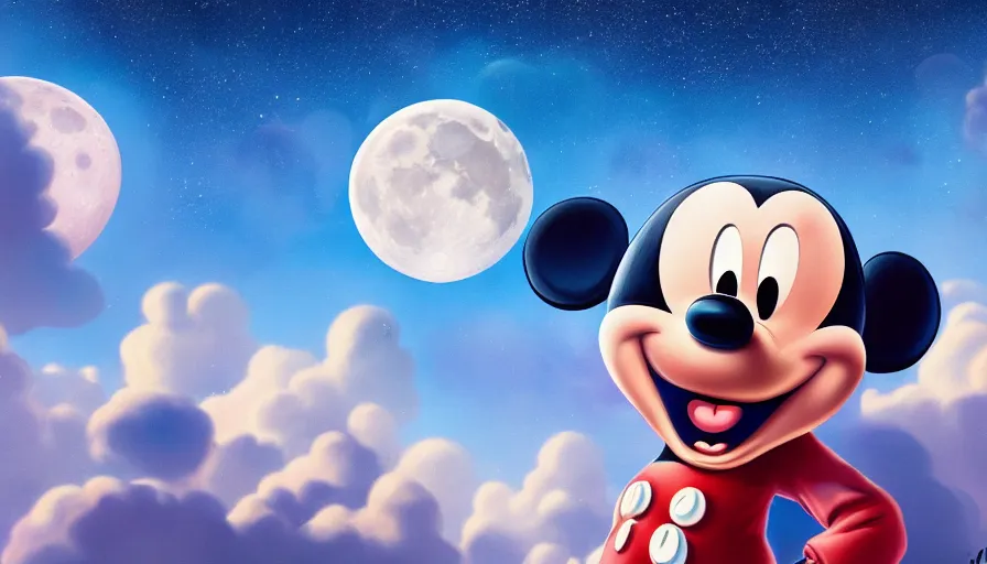 Prompt: moon with mickey mouse face in the sky, hyperdetailed, artstation, cgsociety, 8 k