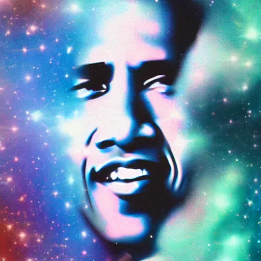 Prompt: a prism with Barack Obama’s face on it floating through space, image from the Hubble Space Telescope