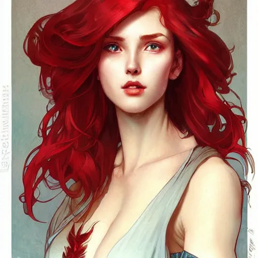 Prompt: a cool red - haired girl. she is dressed as a superhero. clean elegant painting, beautiful detailed face. by artgerm and greg rutkowski and alphonse mucha