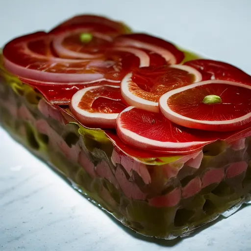 Image similar to professional photo of aspic, extreme details, 5 0 mm, cozy