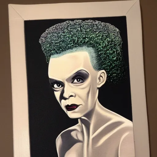 Image similar to Acrylic on canvas portrait of the Bride of Frankenstein