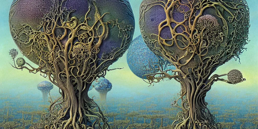 Image similar to tree of life by roger dean and andrew ferez, art forms of nature by ernst haeckel, divine chaos engine, symbolist, visionary, art nouveau, botanical fractal structures, organic, detailed, realistic, surreality