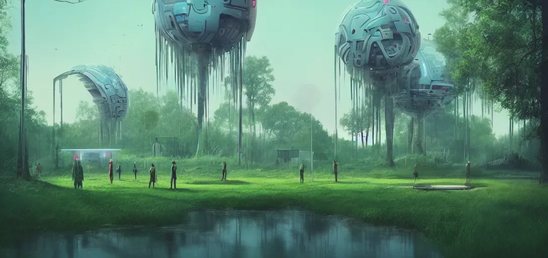 Prompt: futuristic abandoned park, sci - fi, digital art by beeple and simon stalenhag