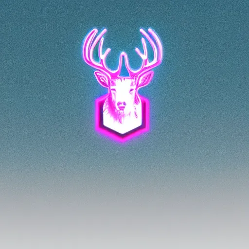 Image similar to logo for corporation that involves deer head, symmetrical, retro pink synthwave style, retro sci fi, neon