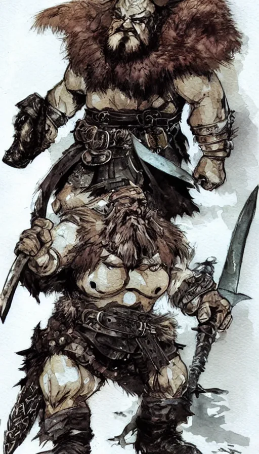 Image similar to Dwarf Barbarian, drawn by Yoji Shinkawa, water color, Dungeons and Dragons, Wizards of the Coast