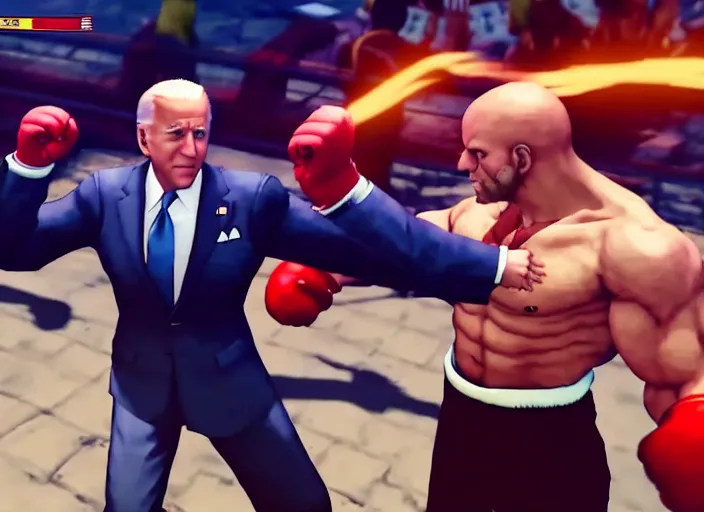 Prompt: joe biden in street fighter v ( 2 0 1 7 ), dynamic pose, official media, ps 4 in - game cinematic, 5 k