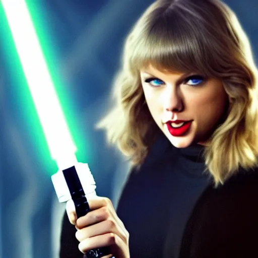Prompt: Taylor Swift holding a lightsaber, dramatic, detailed, accurate, close shot