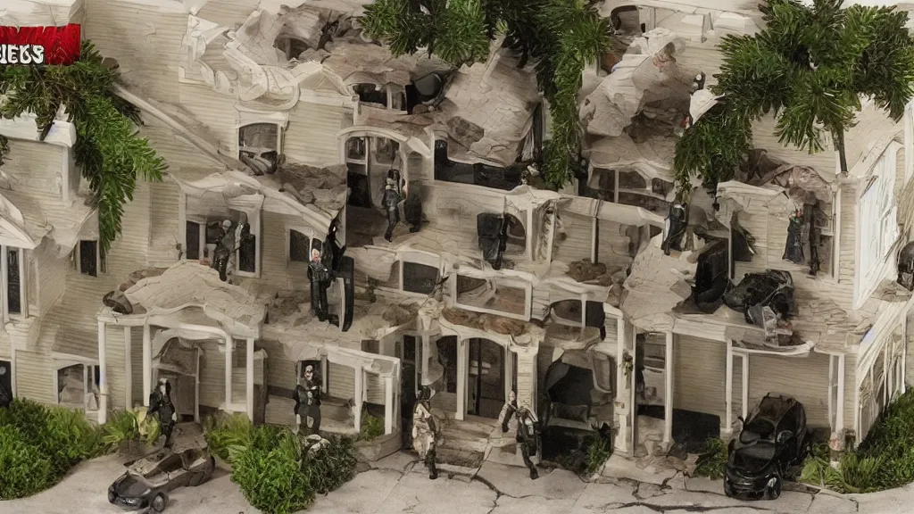 Prompt: fbi raid on a florida mansion extendable anise diorama