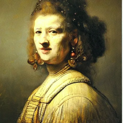Prompt: beautiful portrait painting of a woman,,,,,,,,,, by rembrandt