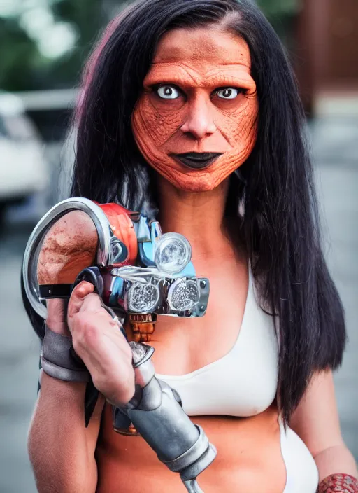 Image similar to portrait photo still of real life futurama character leela, cyclops, 8 k, 8 5 mm f 1. 8