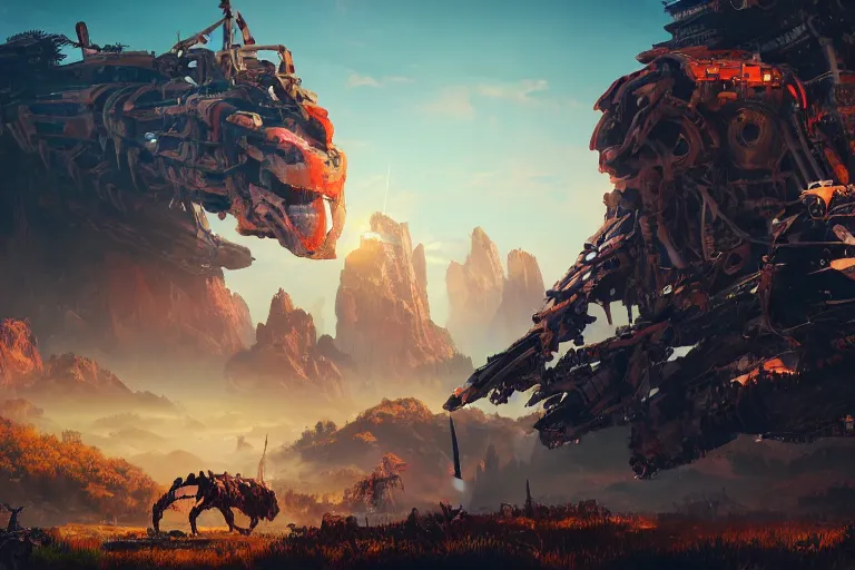 Image similar to sawtooth machine mecanical creature robot of horizon forbidden west horizon zero dawn radiating a glowing aura global illumination ray tracing hdr fanart arstation by ian pesty and alena aenami artworks in 4 k