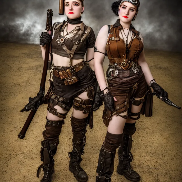 Image similar to full length photo of a very beautiful female dieselpunk warrior, 8 k, hdr, smooth, sharp focus, high resolution, award - winning photo