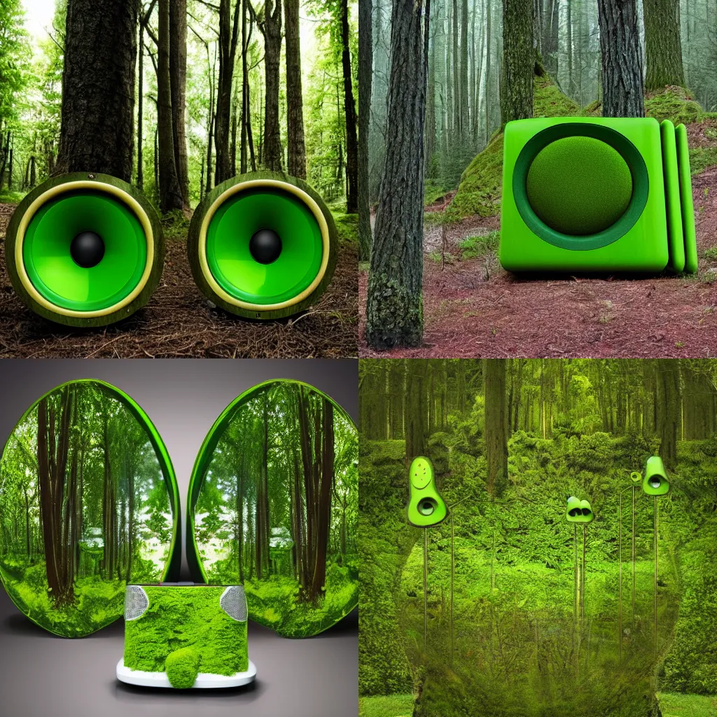 Prompt: green forest in the shape of speakers