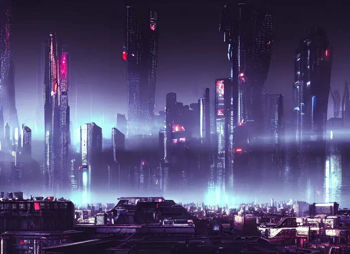 Prompt: cyberpunk scifi scene of paris skyline at night, artstation, matt painting, very detailed, maximalism, ambient occlusion, volumetric light, atmospheric haze, unreal engine, hyper realism, realistic shading, cinematic composition, realistic render, octane render, detailed textures, photorealistic, wide shot