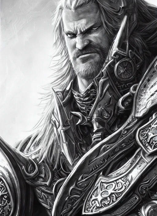 Prompt: close up portrait of arthas the lich king, powerful, domineering, stoic, masterful, intense, ultrafine hyperdetailed illustration by kim jung gi, irakli nadar, intricate linework, sharp focus, octopath traveler, yoji shinkawa, highly rendered, detailed, concept art