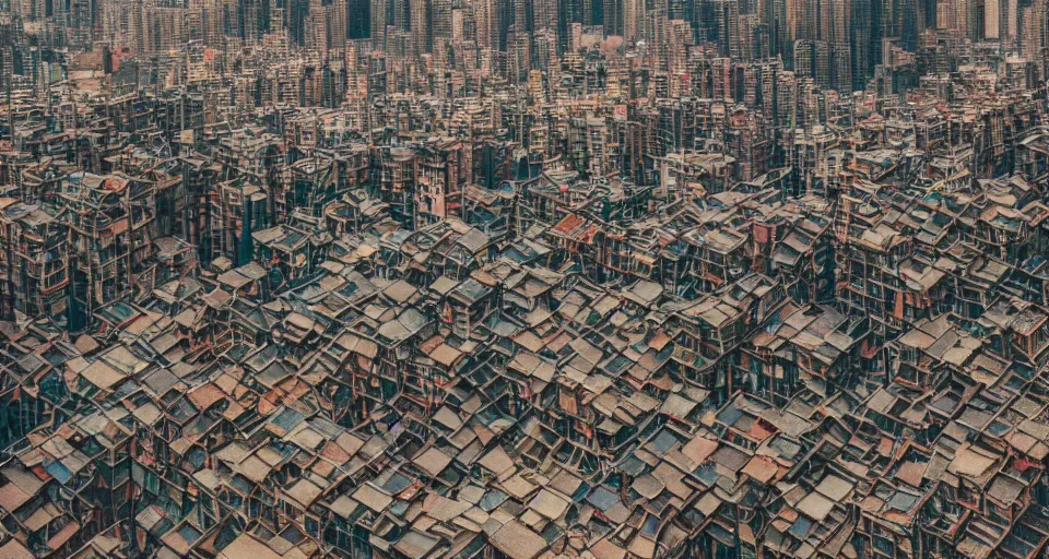 Prompt: Professional Photography, Nikon, Kowloon walled city space colony