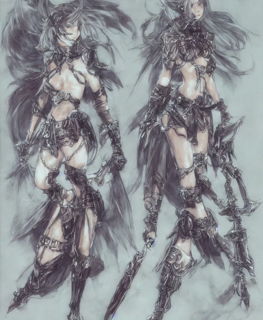 Image similar to concept art of a cute female video game character, final fantasy, rpg, japanese rpg, yoshitaka amano